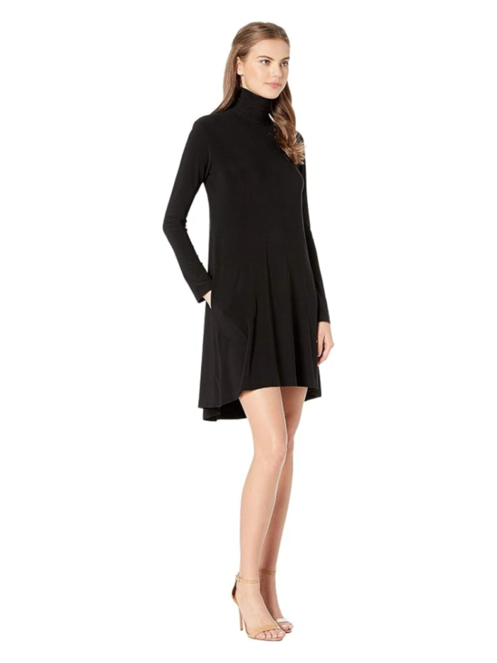 Norma Kamali Long Sleeve Turtle Swing Dress Black Size Medium